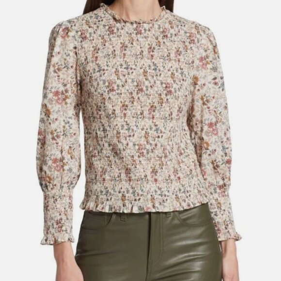 Veronica Beard Kali Ruffled Smocked Floral Print Top Blouse size 8 NWT